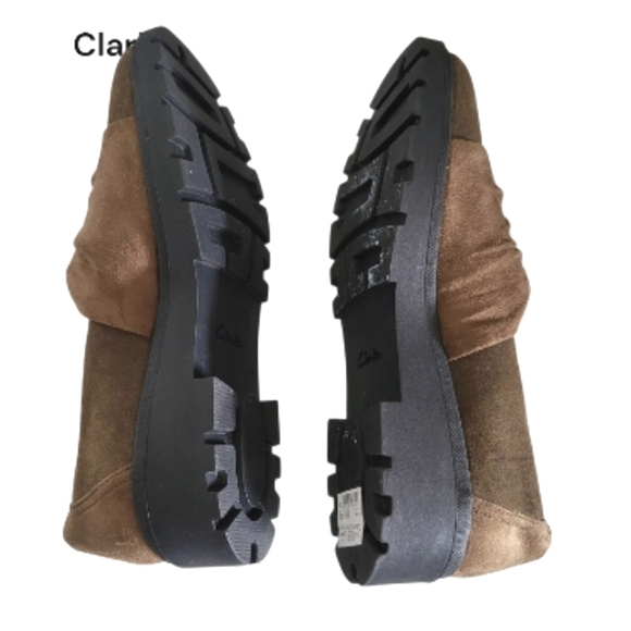 Clarks Calla Style Ruch Leather Suede Flat Loafer Dress Shoe Olive Tan Women 9.5 - Picture 4 of 10